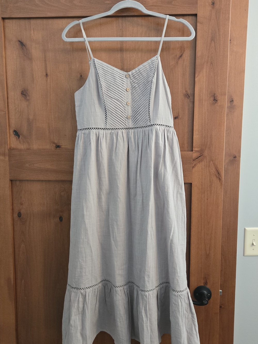 Doe & Rae Light Gray Spaghetti Strap Midi Dress